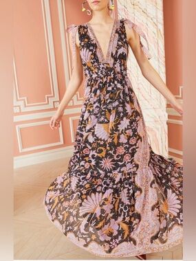 ULLA JOHNSON Annalise Silk  Maxi Dress Size 0